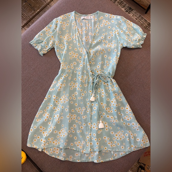 Faithfull the Brand Daisy Print Wrap Dress in Light Blue - Picture 1 of 9